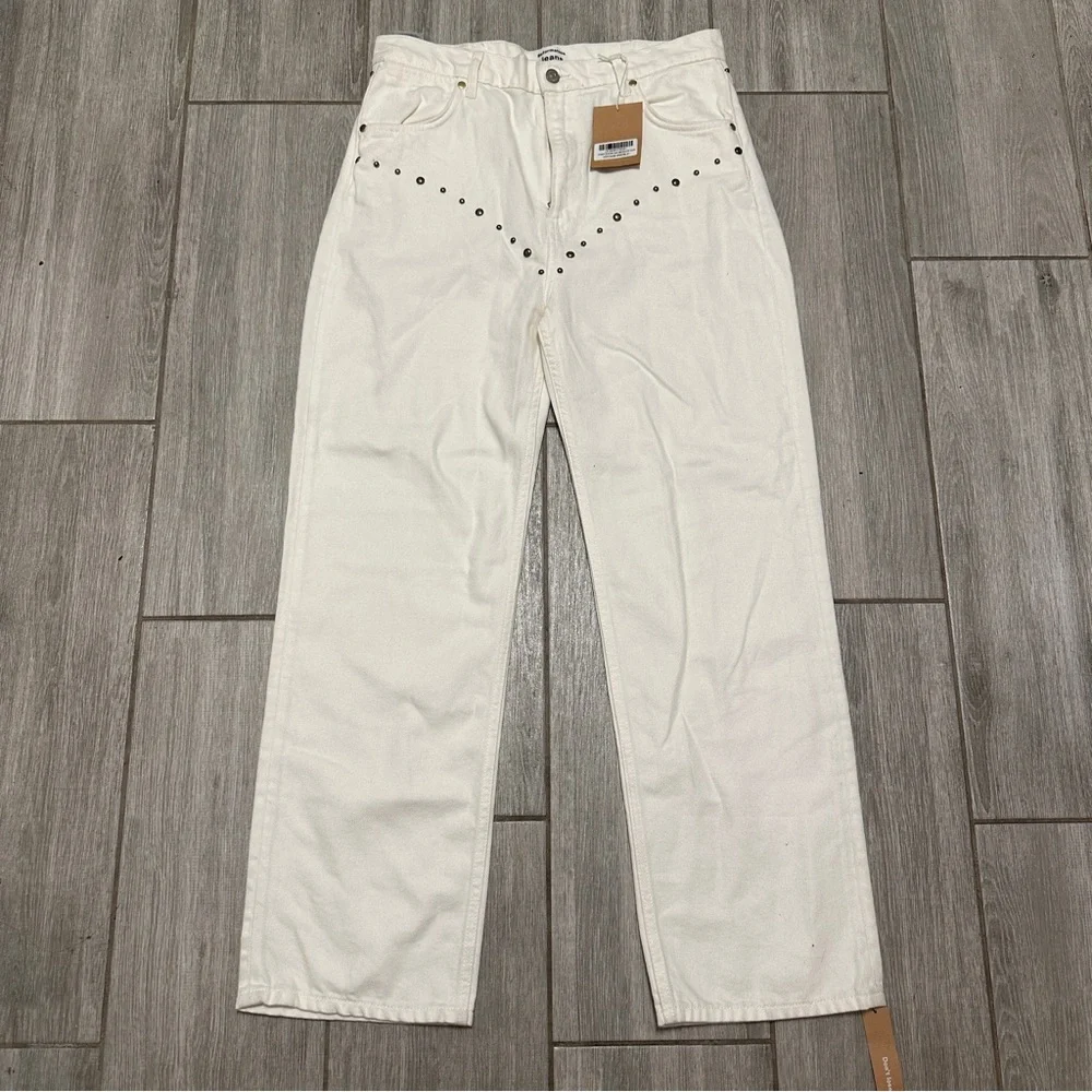 Reformation Cowboy Studded High Rise Straight Jeans in Vintage White